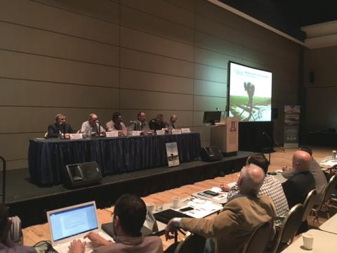 Panelists - southeastern Arizona farmers Richard Searle and John Hart, Mohave Valley District manager Mark Clark, Doug Dunham and Clint Chandler, legislative liaison and assistant director for the Arizona Department of Water Resources