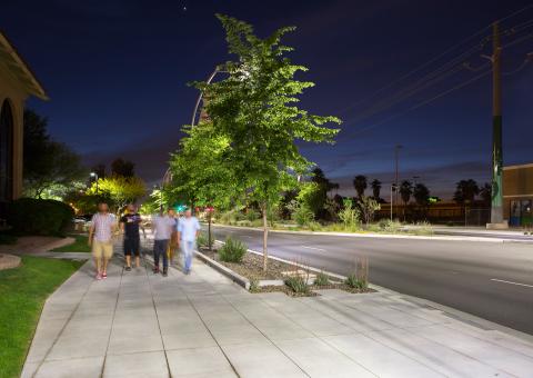 urb cuts on Southern Avenue in Mesa’s Fiesta District bring rainwater into landscapes that further improves walkability in the area. 